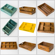 桌面木质化妆品收纳盒zakka 盆栽多肉实木分格盒子长方形杂物木盒