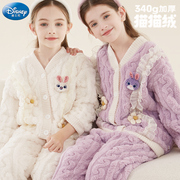 兔子朱迪儿童珊瑚绒家居服女大童加厚保暖法兰绒冬季紫色睡衣套装