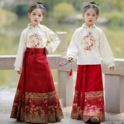 儿童马面裙女童套装，冬季2024中国风，古装汉服冬款拜年服女春秋