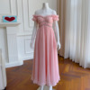 法式裙子礼服长裙，温柔粉色仙女裙，法式复古吊带海边度假旅游连衣裙