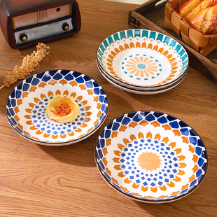 波西米亚盘子复古7.5英寸深盘家用高颜值餐具套装耐高温陶瓷餐盘