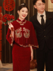 红色敬酒服旗袍毛披肩(毛，披肩)新娘中式结婚礼服斗篷外套加厚保暖披风冬季