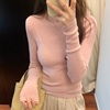 韩国东大门春季少女心粉色修身套头打底针织衫女软糯长袖上衣