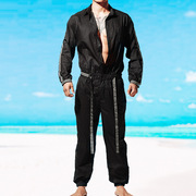 男士大码宽松工装连体衣轻薄款，透视长袖防晒服性感，半透明沙滩长裤