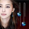 韩国女款式长款银饰品海洋之心耳环流苏耳钉蓝水晶耳线