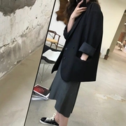 高级黑色小西装外套女春秋韩版设计感英伦风宽松网红西服上衣