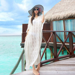 2023夏季白色蕾丝连衣裙显瘦长裙马尔代夫海边度假沙滩裙仙女