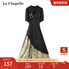 拉夏贝尔/La Chapelle夏季撞色泡泡袖新中式假两件连衣裙子长裙女