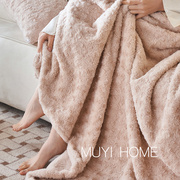 兔毛毯冬季加厚办公室午睡毯沙发毯珊瑚绒毯子床上用法兰绒小毯子
