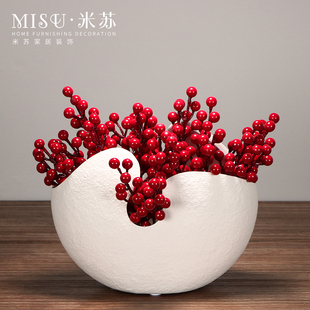 欧式现代仿真红果蛋壳陶瓷花瓶客厅桌面摆件工艺品摆设创意装饰品