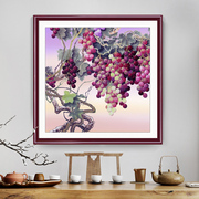 紫气东来餐厅装饰画水果，葡萄饭厅墙壁新中式厨房，歺厅硕果累累挂画