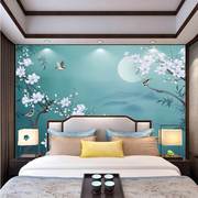 2023新中式8D床头卧室背景墙布装饰壁画无缝壁布主卧墙纸花鸟壁纸