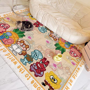 海绵宝宝地毯客厅，2024地垫子大面积全铺卧室，床边毯儿童阅读区