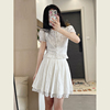 韩系学院风娃娃领白色衬衫女夏季chic甜辣半身裙套装连衣裙两件套