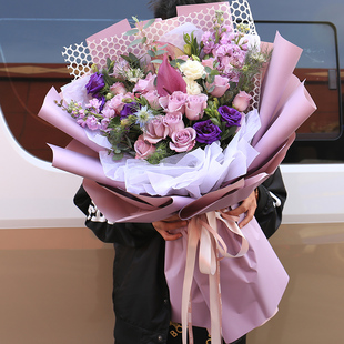 紫玫瑰花束上海鲜花速递同城快递生日祝福鲜花店，送花配送配送