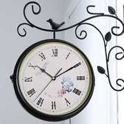 小鸟田园客厅双面挂钟，简约静音铁艺创意两面，复古钟表石英钟大号