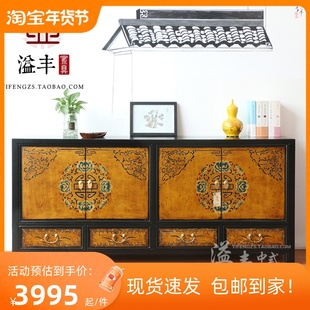 新中式仿古实木质玄关柜装饰柜复古手绘客厅餐边柜做旧鞋柜电视柜