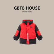 GBTB HOUSE男童冬季红色加厚冲锋衣工装棉服23款中大儿童棉衣外套