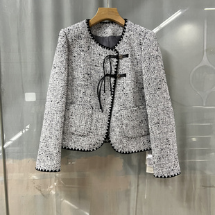 奕E25AW002商场专卖2024春时尚丽人女装羊毛编织小香风洋气短外套