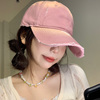粉色棒球帽女美式破洞宽帽檐，显脸小鸭舌帽加大加深韩版大头围帽子