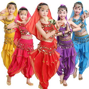 儿童印度舞演出服幼儿园新疆舞，民族服饰舞蹈服女童，肚皮舞表演服装