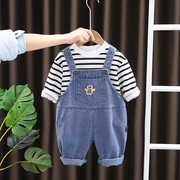 婴儿秋装背带裤两件套装洋气春季男童帅气童装1一3岁宝宝儿童衣服
