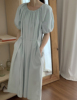 瓦尔登湖 蓝色高级感清冷小众气质连衣裙女 2024夏季系带长裙