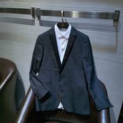 黑色正装羊毛混纺商务西服，男士戗驳领时尚婚礼礼服上班西装