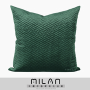 现代简约样板房软装床品靠枕沙发靠垫靠包墨绿色丝绒刺绣绗棉抱枕