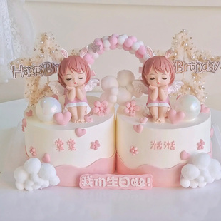 少女系宝宝周岁卡通公主生日蛋糕装饰插牌创意粉色系烘焙甜品插件