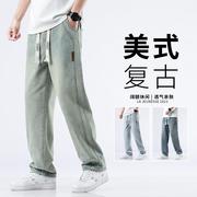 复古牛仔裤男2024年夏季薄款美式高街裤子宽松直筒青少年休闲男裤