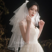 白色蓬蓬头纱新娘结婚主婚纱头纱超仙森系网红拍照道具珍珠头饰女