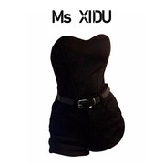 Ms XIDU 欧美性感立体鱼骨束身显瘦弹力抹胸上衣高腰显瘦短裤套装