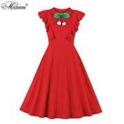 赫本风气质甜美小众复古法式大码显瘦优雅荷叶，边大摆红色连衣裙子