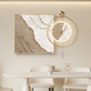 奶油侘寂风餐厅装饰画挂钟，肌理抽象壁画高级感餐桌墙面挂画带钟表