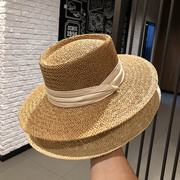 帽子女款2024夏季ins法式草帽大檐凹顶遮阳帽，防晒沙滩礼帽潮