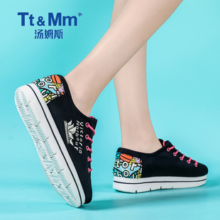 Tt&Mm/汤姆斯女鞋春季厚底帆布鞋薄款松糕鞋透气百搭休闲布鞋
