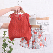 女宝宝夏装套装2023女童网红套装洋气小童夏季韩版背心两件套