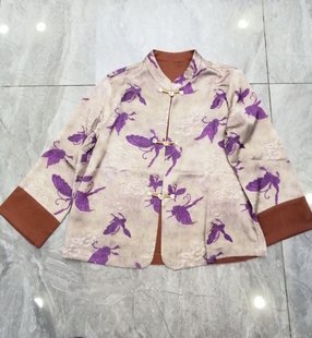 新中式复古国风紫色提花，上衣欧货春季气质宽松衬衣，开衫小外套
