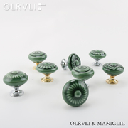 olrvli复古中式绿色陶瓷小拉手金色银色欧式橱柜抽屉圆形田园拉手