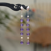 天然紫水晶耳环女款时尚，s925银叶子耳饰紫色，长款耳坠气质高级大气