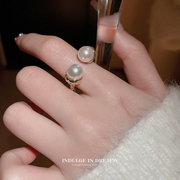 珍珠开口戒指女小众设计高级感食指戒2024时尚指环配饰