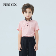 RBIGX瑞比克童装夏季2024提花撞色纯棉儿童男童Polo衫短袖T恤