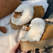 后带雪地靴女皮毛一体短款2024冬季靴子加绒加厚防滑面包棉鞋