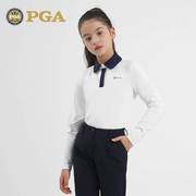 美国儿童高尔夫衣服秋冬青季女长袖童装恤少年童运动服装