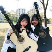 单板吉他38寸民谣木吉他，初学者成人学生38寸网红单板女男古典乐器