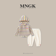 法国MNGK女童春装套装2024时髦儿童卫衣裤子女宝宝洋气两件套