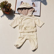 法国原单新生儿男婴童，宝宝天鹅绒连帽卫衣，外套包脚裤套装0-6m