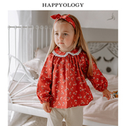 happyology英国儿童长袖衬衫女童，春季纯棉英伦上衣，娃娃衫儿童衬衣