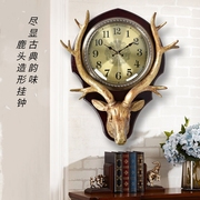 欧式客厅钟表大气鹿头挂钟个性创意时尚美式家用静音简约挂表时钟